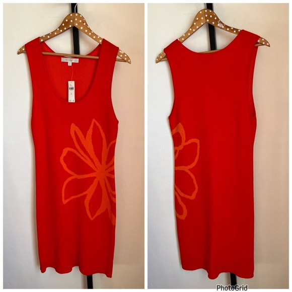 Anthropologie Flatwhite Sleeveless Squareneck Flower Printed Knit Dress XL NEW - Picture 3 of 9